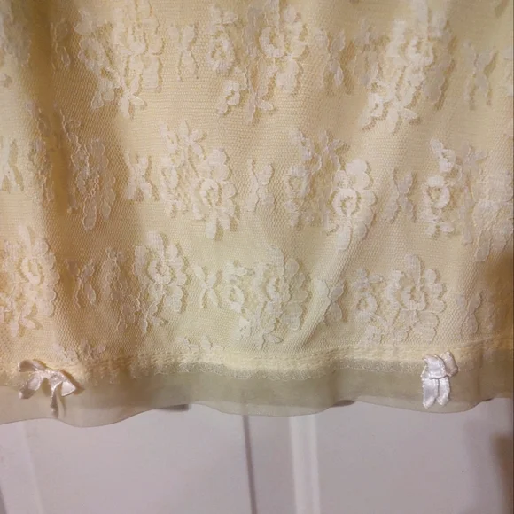 🔸💛🔸Divine Vintage 50's Buttercup Yellow Floral Lace & Satin Bow Slip - S/M - Picture 5 of 16